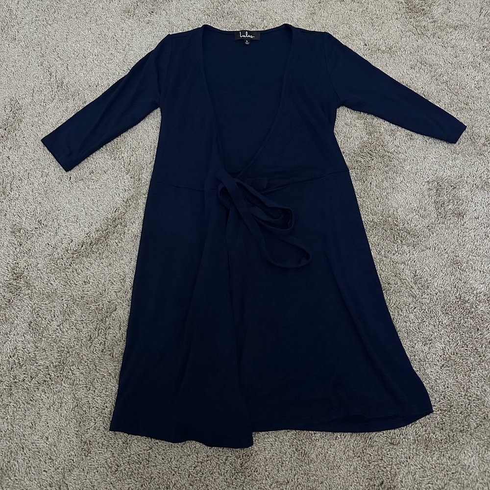 Navy blue wrap front tie Lulus dress